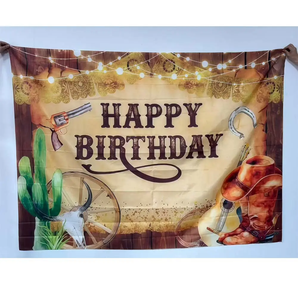 Western Birthday Party Decoration Banner, Wall Hanging Backdrop, Wild West Rodeo Cowboy Background, Polyester Material, Easy to Hang, Multiple Size Options, Polyester Photoshoot Backdrop, Party Decorations Banners