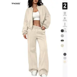 Women's Fall & Winter 2 Piece Sweatsuits Set Long Sleeve Zip Up Sweatshirt Wide Leg Sweatpants Lounge Sets