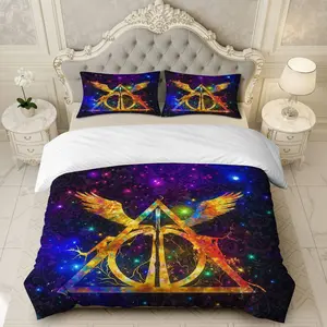3PCS Duvet Cover Set, 1 Duvet+2 Pillowcases(Without filler), Galaxy Magic Wings Symbol theme, Christmas bedding set, Harry Potter Wizardry Comforter Suitable for decoration bedroom, living room, guest room, dorm, Bed Sets