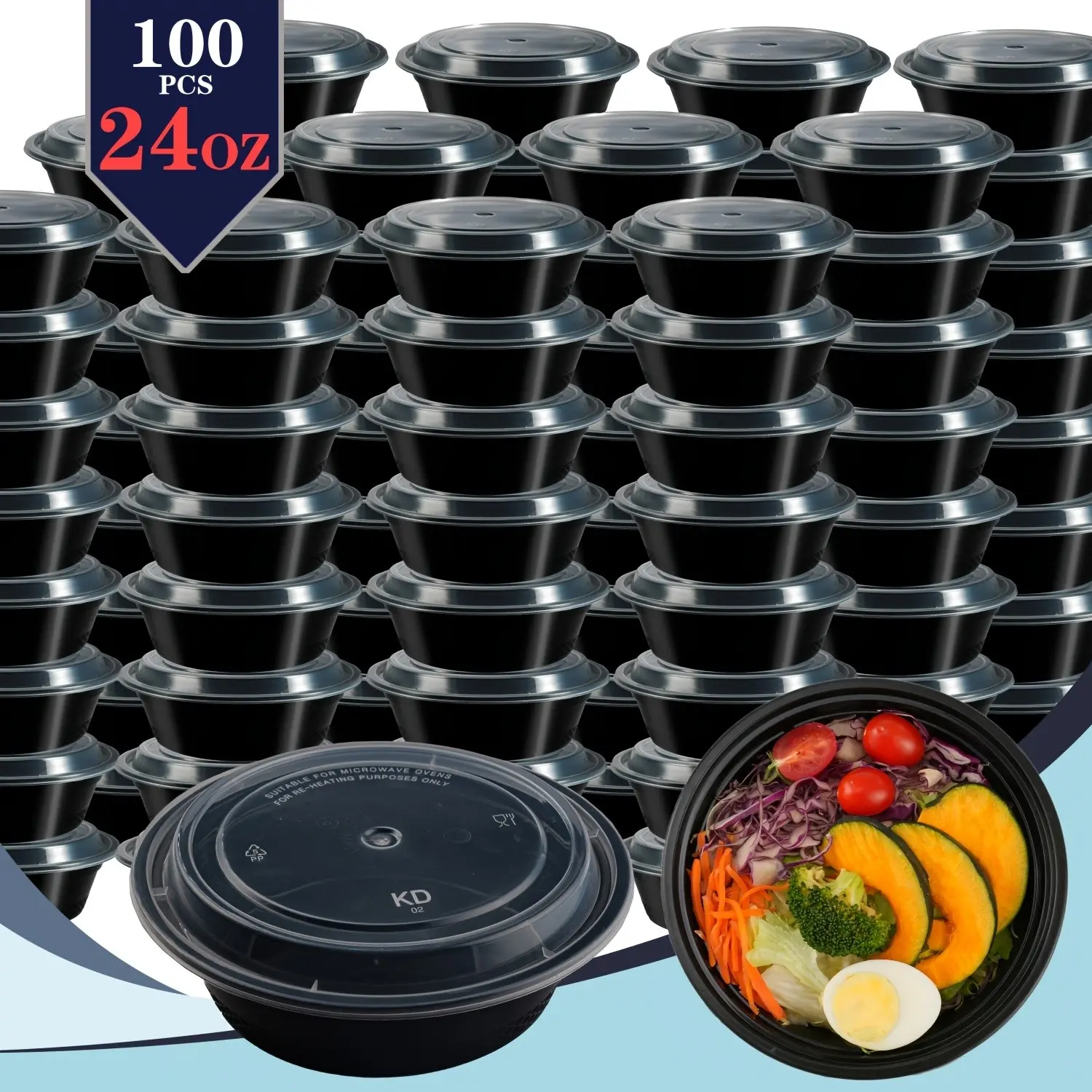 100pcs/ 200pcs Black Round Meal Prep Containers 24oz Stackable and Leakproof Food Storage Container Set Disposale Bento Box Ideal for Takeout and Meal Prep Microwave & Dishwasher & Freezer Safe