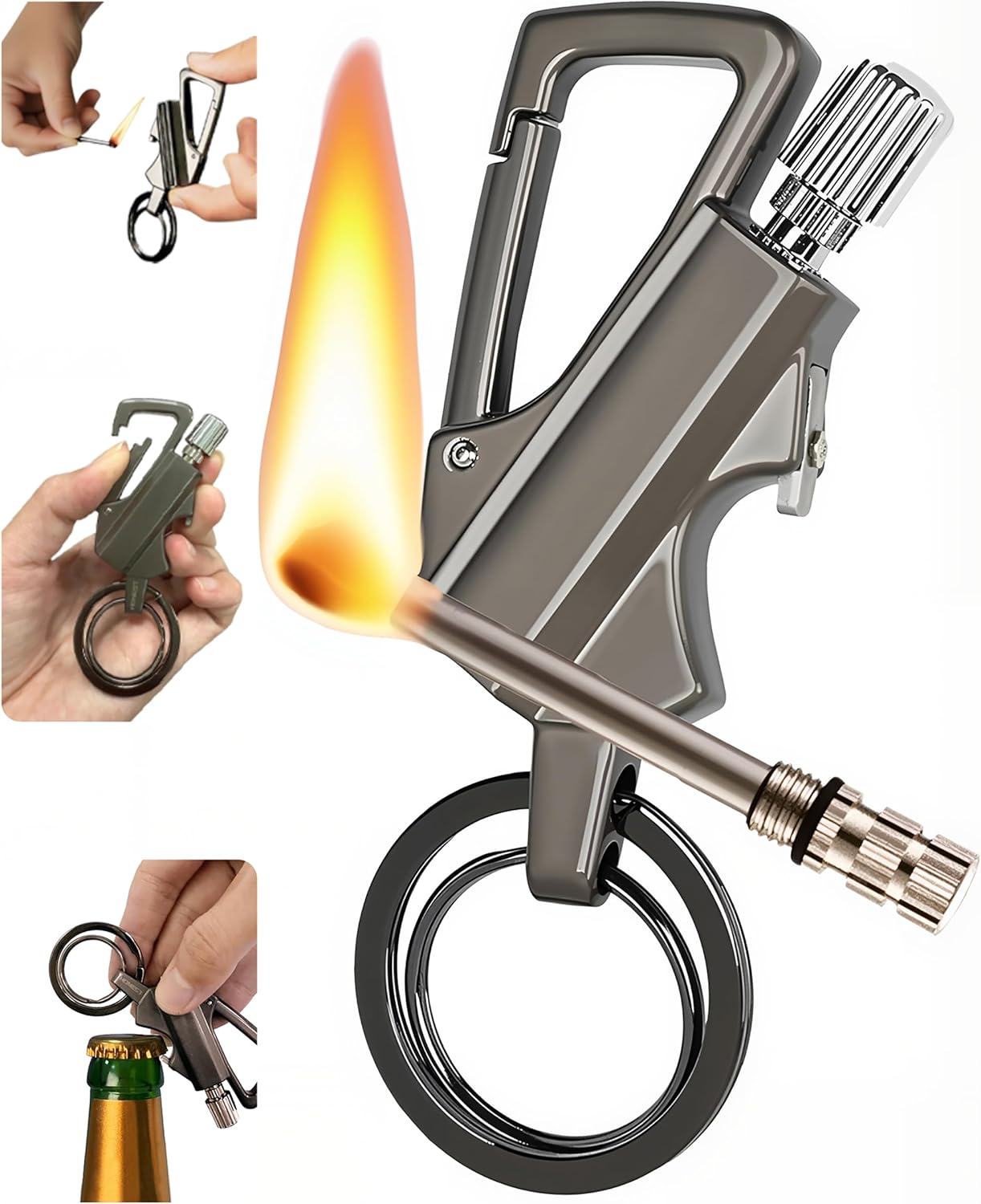 All-Metal Multi-Functional Tool Lighter Keychain Portable Lighter (Not include Fuel) Waterproof Reusable Multifunctional 3-in-1 keychain Bottle Opener, Stores keys, Durable for Travel Outdoor Activities Camping Parties Creative Gift for Both Men Women