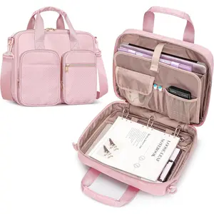 3 Ring Zipper Binder, 2 Inch Ring Binder Organizer Bag with  Strap Fits 13 Inch Laptop and 500 Sheets, Pink (Empty Bag Only)