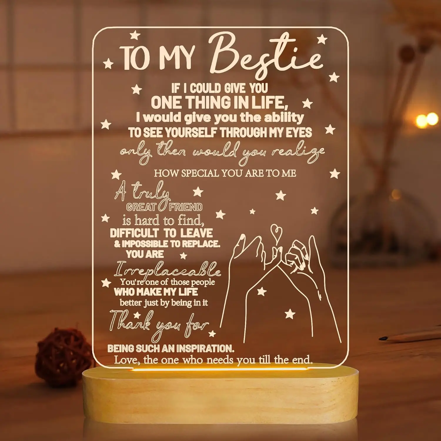 To My Bestie LED Night Light, 3D Illusion Wooden Lamp, Friendship Gift for Women, BFF Birthday Gift, Best Friend Keepsake, Christmas Gift for Her