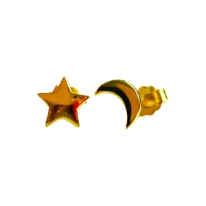 SME003 Yellow Gold Moon and  Star Earrings