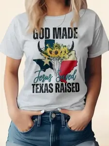 GOD Made Texas Raised, Jesus Saved, Graphic Tee Texas, Lone Star, Country Music Sunflowers, Jesus, designed with superior combed and ring-spun cotton 32 single 4.2 oz. Side-seamed. Retail fit. Unisex Sizing (Eco-Friendly) High-Quality Print and Soft Touch