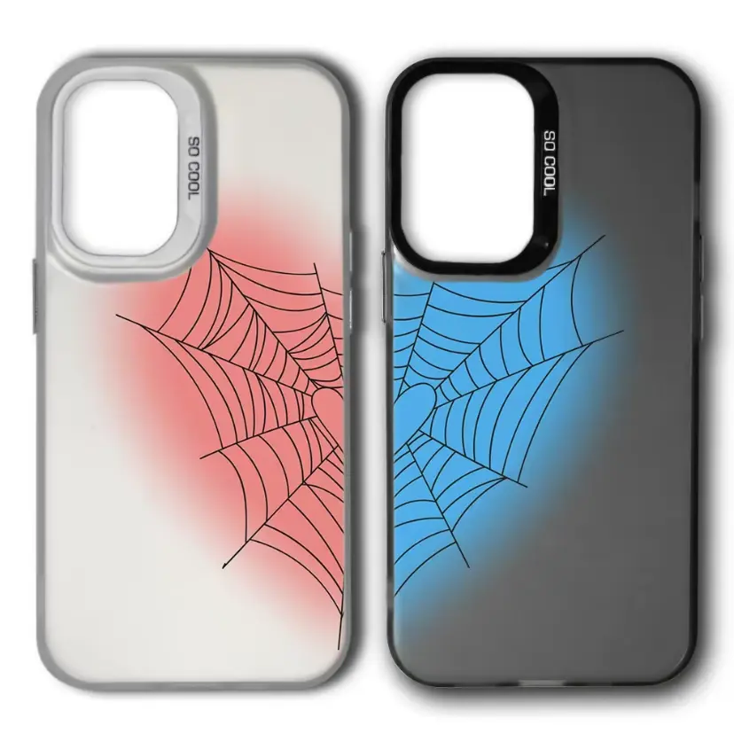 Gothic Heart & Web Print Decorative Couple Matching Smartphone Case - Luxury TPU Shockproof Soft Cover, Durable Handheld Casing, Full Lens Edge Raised Anti-Drop Shield, Fits 6.1-6.7 in Screens, Compatible with iOS Devices Including iPhone 17