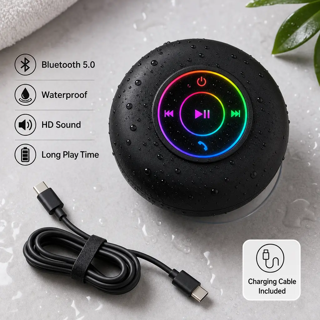 Waterproof Bluetooth Shower Speaker with Suction Cup, Mini Portable Wireless Hands-Free Stereo Audio Device, Compact Universal for Bathroom Pool, Ideal Holiday Gift
