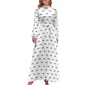 Black Hearse on White - High Collar Long Sleeve Dress