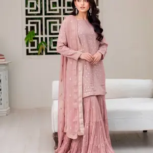 Myra - 3 piece sharara suit in Tea Pink - Multiple sizes available