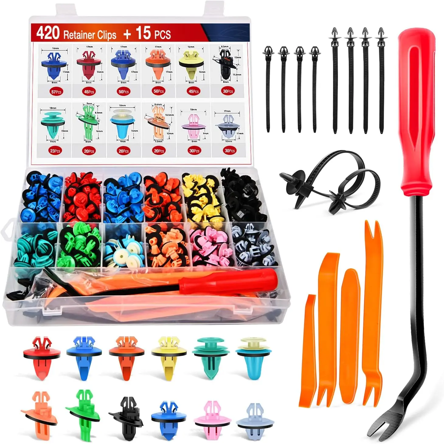 Nilight 420-Piece Automotive Fender Flare Clips, 12 Popular Sizes with Fastener Remover/Trim Removal Tool, Car Fasteners for Vehicle Detailing, Moulding Replacement Accessories