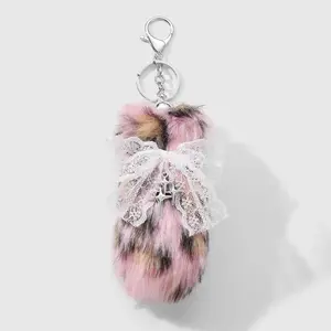 Y2K Sweet Cool Vintage Multi-Color Leopard & Tiger Print Plush Tail Bow Star Keychain Bag Charm for Luggage & Bag Accessories