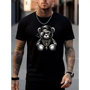 Men's Casual Cotton Fashion Menswear Short-Sleeve Crew Neck Animal Print T-Shirt