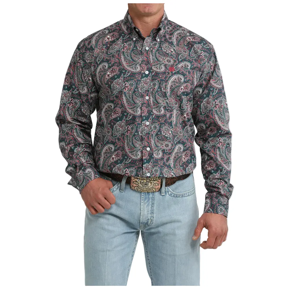 MTW1106101 Cinch Men's Long Sleeve Button Down Western Shirt - Teal Paisley