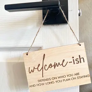 Welcome-ish Door Sign-Ring Doorbell-Engraved Wood-Funny Gift-Present-Housewarming-Introvert-Farmhouse-Birthday Party-Christmas-Holiday-Dorm Room