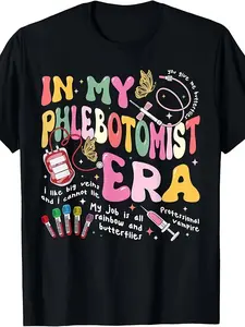 Phlebotomy Nurse Graphic T-Shirt - Funny Medical Technician Apparel with Phlebotomist Era Slogan, Syringe & Tourniquet Design - Heavyweight 220GSM Cotton Tee for Lab Techs, CNA, EMT - Men & Women's Retro Medical Shirt - - Short-Sleeved Round Neck Casual W