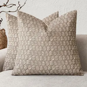 Set of 2 Decorative Neutral Floral Print Throw Pillow Covers Vintage Accent Farmhouse Cushion Covers Boho Home Decor for Sofa Couch Chair Bedroom Living Room,20×20 Inch,Tan Taupe
