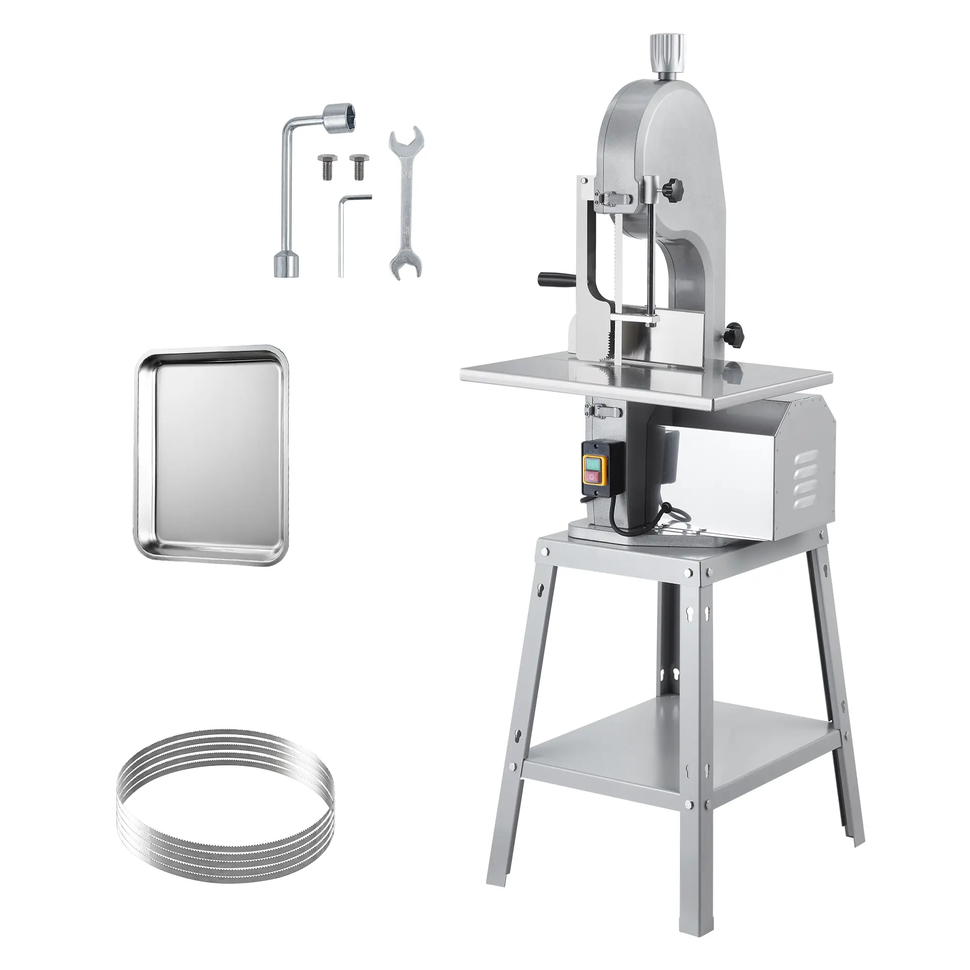 1500W Electric Meat and Bone Band Saw with 19.3"x15" Stainless Steel Table, 0.16-7.9" Adjustable Cutting Thickness, 5 Replacement Blades Included, Perfect Cutting Machine for Butcher, Restaurant and Home