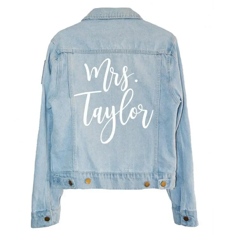 Custom Mrs. Leather Jacket Iron on Heat Transfer Mrs. Jacket Mrs. denim jacket Personalized Decal Bride leather jacket bride jacket -HT26HTV