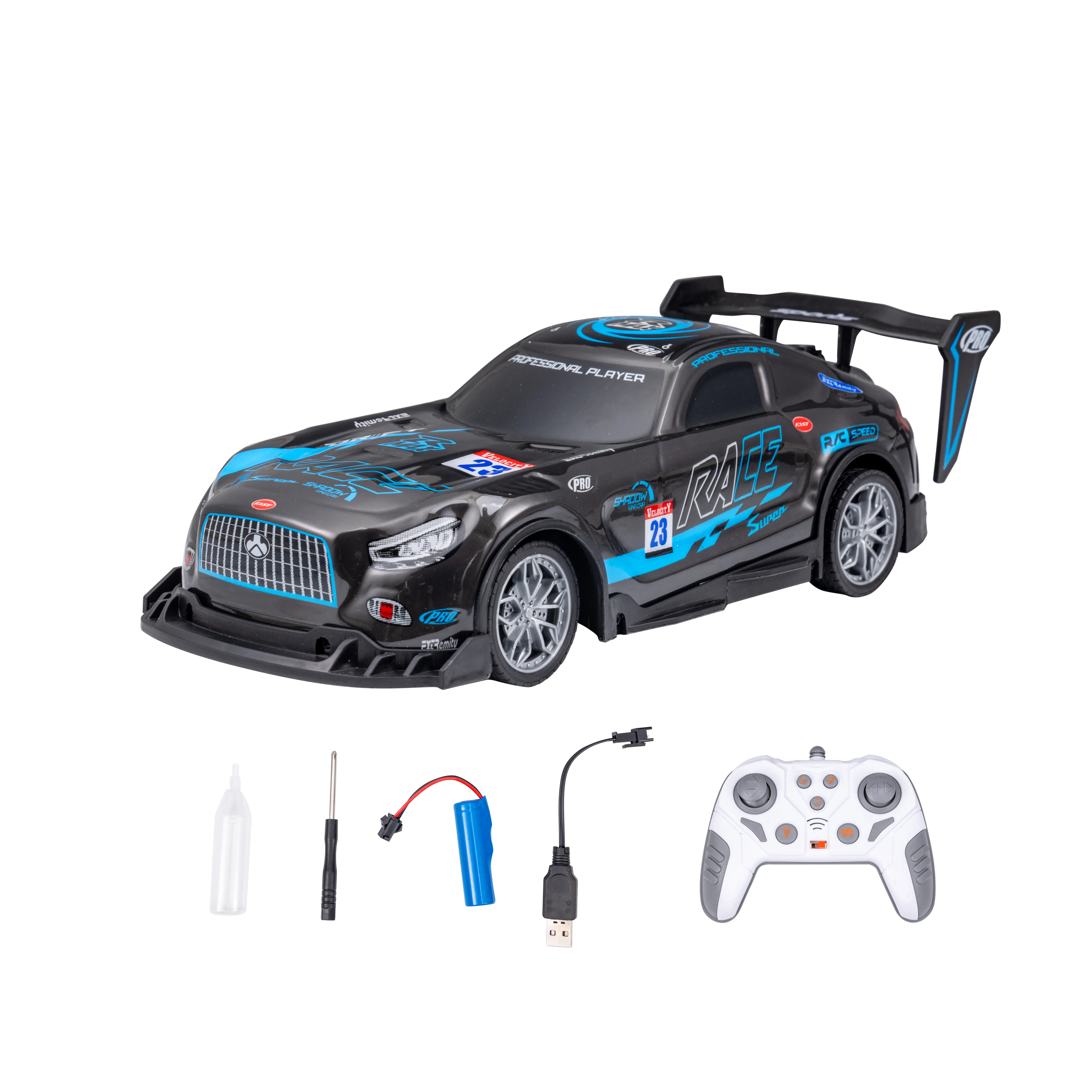 #19 High-Speed RC Racing Car - Mist Spray, LED Lights, Rechargeable Remote Control Toy for Kids Boys