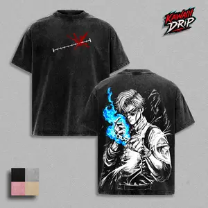 Nanami Kento Vintage Washed Oversized Anime T-Shirt & Hoodie | Sorcerer Business Suit Graphic Tee Inspired by Jujutsu Kaisen | Heavy Cotton Dark Streetwear Shirt | Minimalist Manga Unisex Gift for Anime Fans