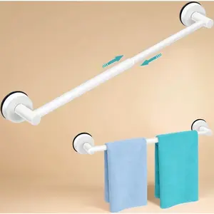 Suction Cup Towel Rack for Bathroom – Adjustable Stainless Steel Towel Bar, Extendable 14.6-24", No Drill, White (1 Pack)