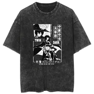 Twin Dark Duo T-Shirt – Bungou Stray Dogs Dazai & Chuuya Black-and-White Manga Panel Design | Washed Vintage Anime Tee | Sizes S–3XL