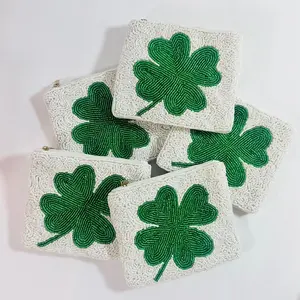 Lucky Coin Pouch,Clover Coin Purse,St.Patricks Day Gift,Lucky Gift Idea,St Pattys Day Gift,Money Bag,Gift For Card Player,Mini Coin Purse