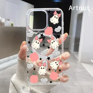Clear Phone Case Compatible for iPhone 16 Pro Max 15 16E 14 Plus 13 12 Mini 11 Promax X XS XR XSMax Ghostly Pumpkin Dream Pattern Magnetic Sunction Acrylic Drop-Resistant Protective Cover Gift