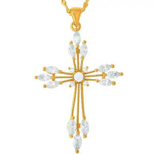LIFETIME JEWELRY Cubic Zirconia Snowflake Cross Necklace Chain 24k Gold Plated