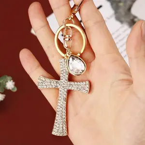 Western-Style Rhinestone Cross Car Keychain for Women, Creative Bag Charm & Metal Key Ring, Stylish Fashion Accessory & Holiday Gift, Summer Vibes