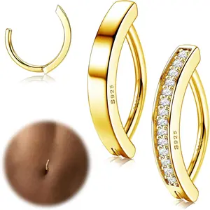 MILACOLATO 2count 14G Belly Button Rings for Women Hypoallergenic 925 Sterling Silver CZ Belly Button Ring Simple Clicker Reverse Curved Navel Rings Barbell Belly Piercing Jewelry