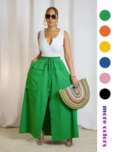 Women's Plain Drawstring High Waist  Skirt, Casual Boho Pocket Wrap Skirt for Summer, Ladies Bottoms for Beach Holiday Vacation
