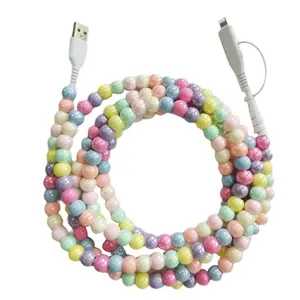Colorful Beaded 2 in 1 Type C Charger Dual USB C Cable for Phone Accessories Gift Type C Charging