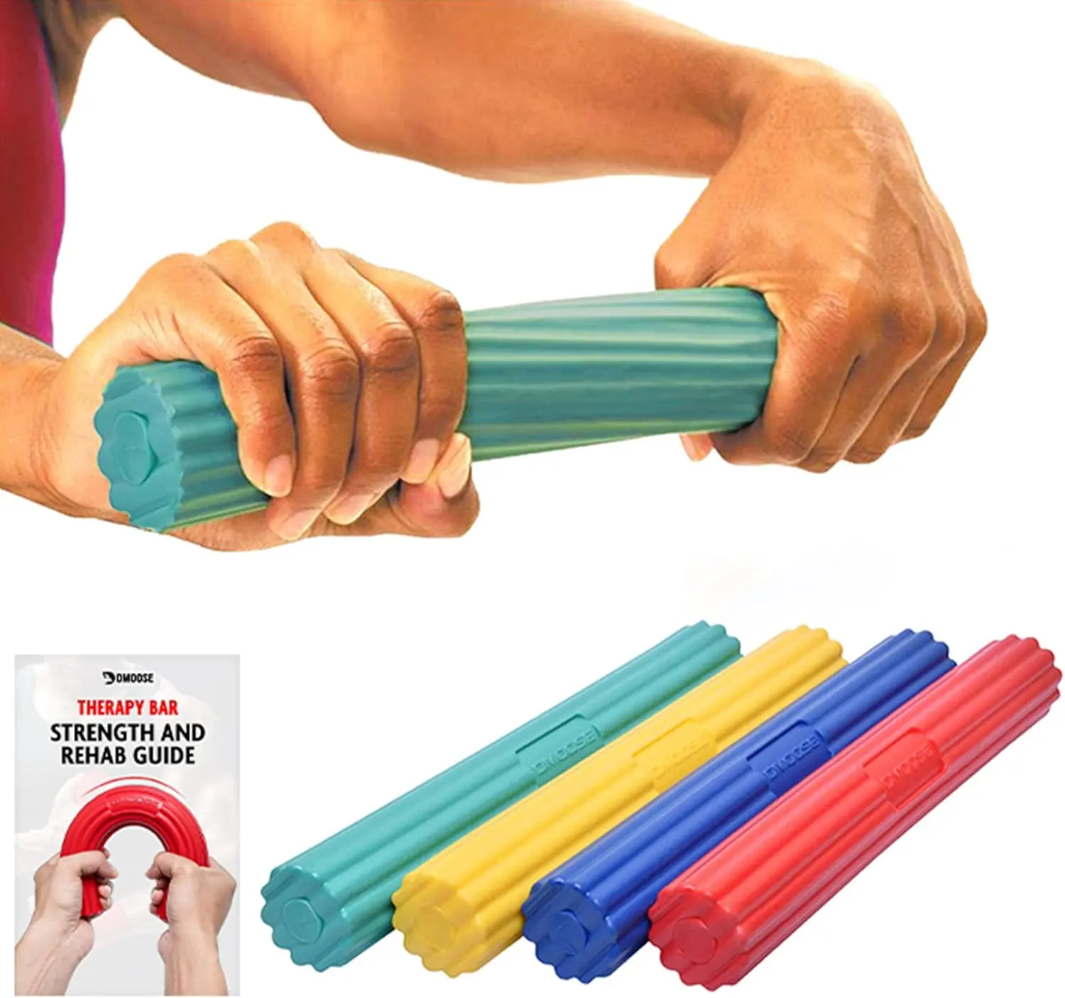 DMoose Fitness Flex Resistance Bar - 4-Level (6-25LB) Non-Slip TPE Strength Equipment for Physical Therapy, Grip Strength & Tennis Elbow Relief - Gym Equipment for Home for Athletes, Musicians & Artists, Exercise Fitness Equipment