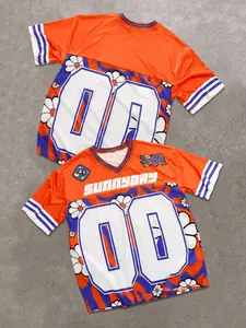 1 PC Men's Retro Jersey Style T-Shirt Streetwear Vibrant Orange Daisy Graphic Print V-Neck Short Sleeve Athletic Top for Summer Festival