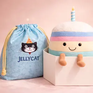 Jellycat Birthday Rainbow Cake Plush Toy, Cute Amuseables Cake Stuffed Animal with Jellycat Gift Bag, Soft Plush Birthday Gift for Kids, Friends