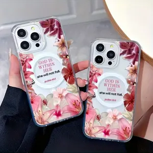 Faith Based Magnetic Clear Phone Case Compatible with iPhone 16e 16 15 14 13 12 11 Pro Max Pro Plus Featuring Elegant Bible Scripture Print Floral Jesus Theme Durable Anti Drop Protection