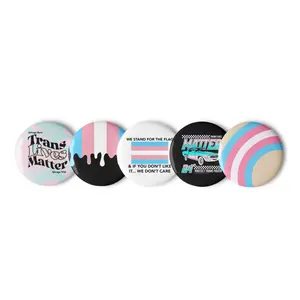 5 Pack | Trans Pride Buttons - Scratch Resistant, UV Protected, Glossy Finish