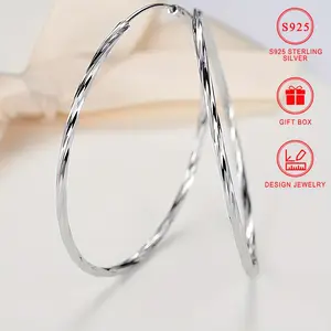 Elegant 925 Sterling Silvery Hoop Earrings - Hypoallergenic, Sparkling Twisted Design for Everyday & Party Wear, Perfect Valentine's Gift with Gift Box