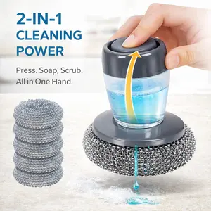 Automatic Liquid Dispenser Dish Brush for Kitchen – Press & Clean, Non-Scratch Pot & Pan Scrubber – Easy-to-Use, Mess-Free Cleaning for Home Cookware