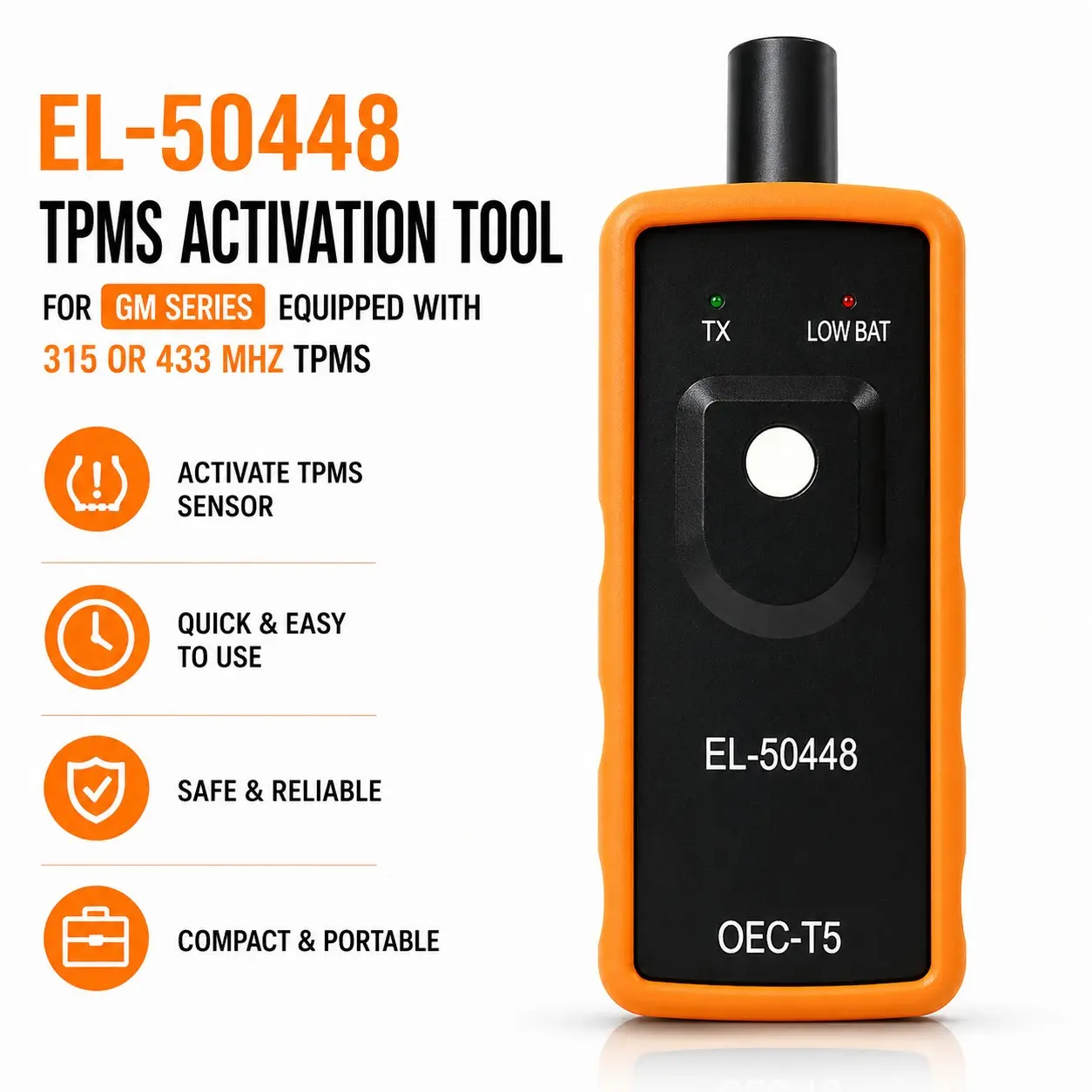 El-50448 Tpms Relearn Tool for Gm, Tire Pressure Sensor Reset Tool, Tire Sensor Activator, Tpms Activation Tool 315/433 Mhz, Auto Tire Pressure Monitor Reset