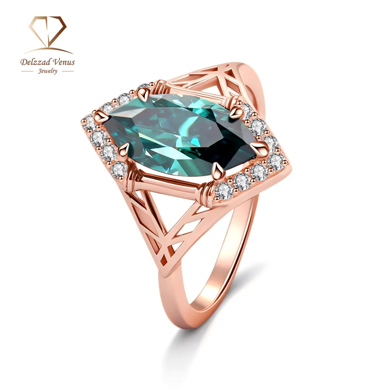 Delzzad 2ct Sparkle Halo Ring Marquise Cut Engagement Ring Synthetic Moissanite Ring Jewelry S925 Green Bliss Ring Perfect Birthday Engagement Wedding Anniversary Christmas Gift