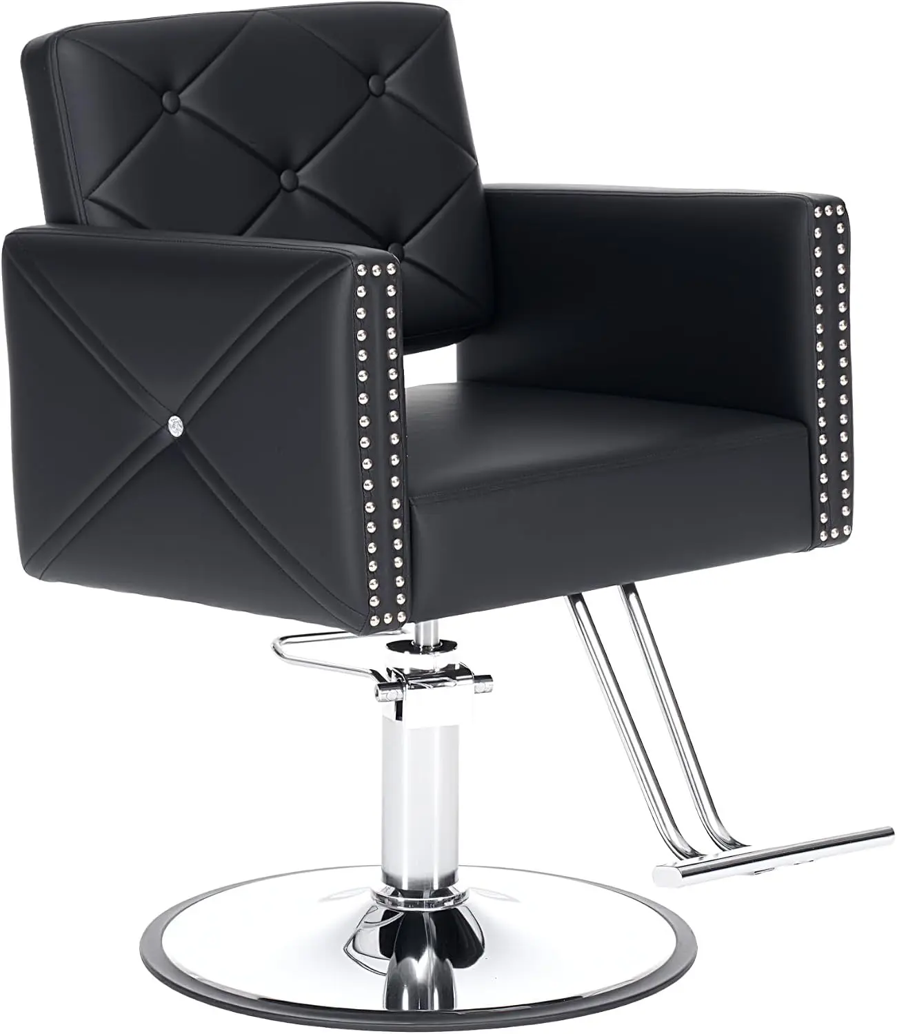 Barber Chair with Rivets, Black Salon Chair for Hair Stylist, 360 Degree Swivel, Heavy Duty Hydraulic Pump, Professional Styling Chair for Salon and Spa,BLACK