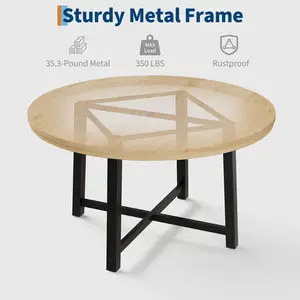 Gaomon 47-Inch Round Industrial Dining Table - MDF Top, Metal Base, Sturdy Rustic Wood Finish, Rustic Look, Scratch Resistant, Seats 4, for Dining Room & Kitchen