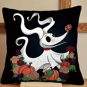 1PC The Nightmare Before Christmas Jack Skellington vintage pillowcase, zipper closure, polyester, single-sided printing, suitable for bedroom, sofa, terrace, living room, office, party, outdoor garden and home decoration, does not include pillow core,