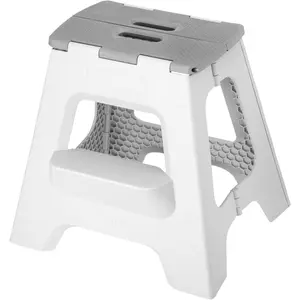 Compact Step Stool Foldable, 16-inch Two-Step Stools for Adults up to 330 Pound, Lightweight Stool, Non-Slip Folding Step Stool, Gray