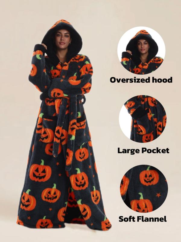 Skull Christmas Series Hooded Bathrobe, Elegant Casual Home Sleepwear, with Pockets, Long Sleeve, Fall & Winter Gift