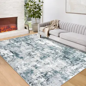 GARVEE Washable Vintage Area Rug, Foldable Thin Soft Low-Pile Non-Slip Stain Resistant Floor Carpet for Indoor Use in Living Room, Bedroom, Dining Room, Hallways, Entryway, Under Table - Blue 9x12