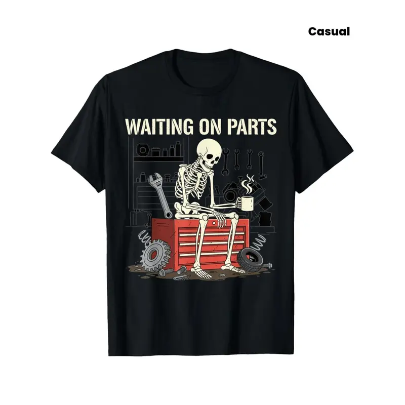 Humorous Skeleton Auto Mechanic T Shirt for Men Women and Couples Trendy Short Sleeve Street Style Casual Summer Tee Must Have Fashionable Top