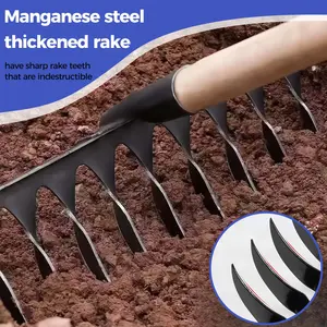 Vaseeka Manganese Steel 10-tine Rake for Soil Loosening & Weeding - Indestructible Sharp Teeth for Garden Work